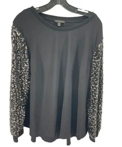 Lane Bryant  Womens Pullover blouse shirt Embroidered Metallic sequins Black Size