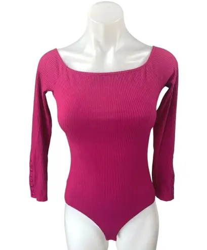 Sézane Sezane Women's Pink Long Sleeve Square Ribbed Knit One Piece Bodysuit Top Size S