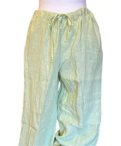 Kate Hill Linen Pants Pull On Style Drawstring Womens Size Medium Mint Green