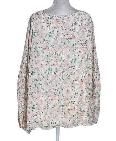 Kaari Blue Peach and Green Peasant Blouse Size 2X Plus Size Peach Floral Blouse