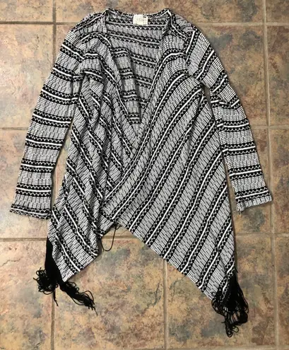 LA Hearts LA Heart Black & White Cardigan with Fringe