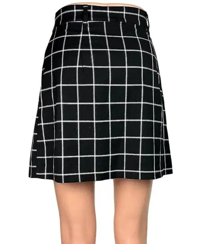 H&M  Womens Black White High Waisted Plaid Checkered A Line Mini Skirt Size 6