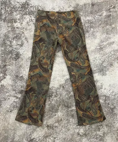 TALUSA ROSE Vintage 90s Tan Blue Paisley Dropped Waist Low Rise Wide Leg Pants Multiple