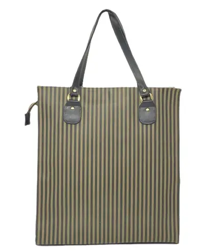 Ladies Large Tote Bag Purse ~ Khaki Green Tan & Black Stripe ~ Shopping HandBag