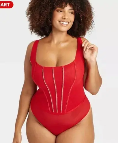 Auden Red Women's Rhinestone Lingerie Bodysuit