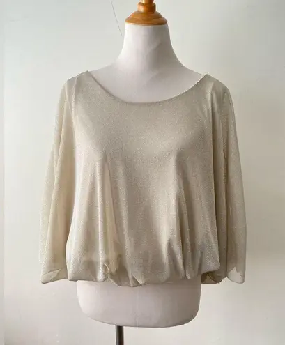 Arden B Sparkly Blouse Slouchy Top batwing Gold Metallic Nude boat-neck size S