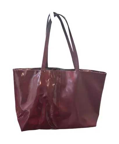 Burgundy Tote Bag Faux Leather Vinyl Shoulder Bag Everyday Carryall Shopper Red