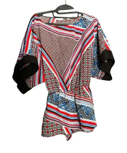 New York And Company Asymmetrical Red and White Blouse