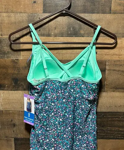 Free Country Teal Floral Tankini Bathing Suit W/ aCrisscross Straps