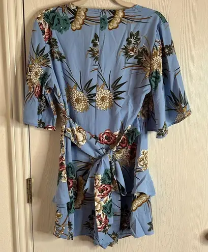 Relipop  Women's Romper Floral V Neck Double Layer Ruffle Hem Rompers. Size M