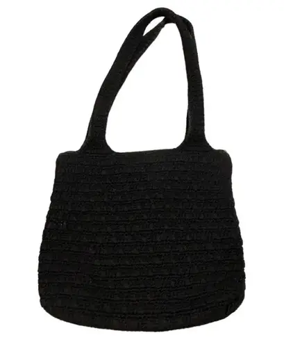 The Sak Black Crochet Knit Two Straps Lined Compartment Zip Pocket Shoulder Bag