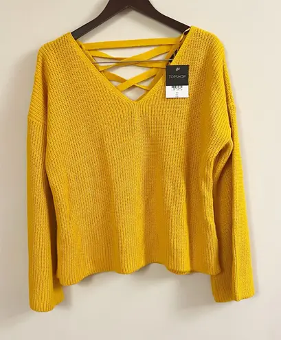 Topshop  Yellow Flared Sleeve Lace Up Back Sweater V-neck NEW Size 8 - Image 1