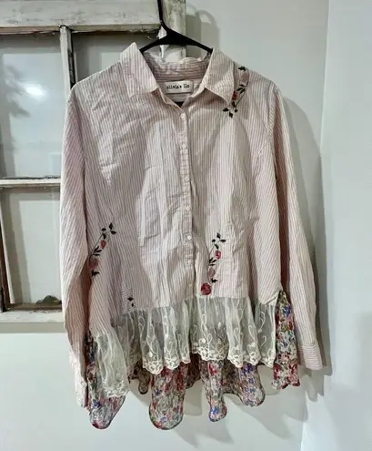 Olivia's LLC Custom Western Rodeo Cowgirl Lace Floral Embroidered Shirt Size L Pink Size L