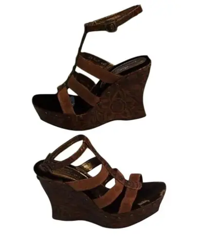 Donald Pliner Camel Brandy Suede Rosette Leather Hand Made Wedge Shoe NWT $295 Brown Size 7.5