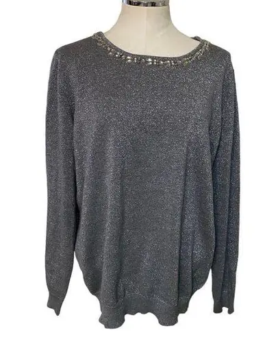Jaclyn Smith Vintage Metallic Rhinestone Studded Embellished Sweater XL Gray