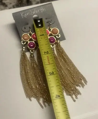 NWT Kenilworth Pierced Dangle Earrings Chain / Pink / Gold Tone