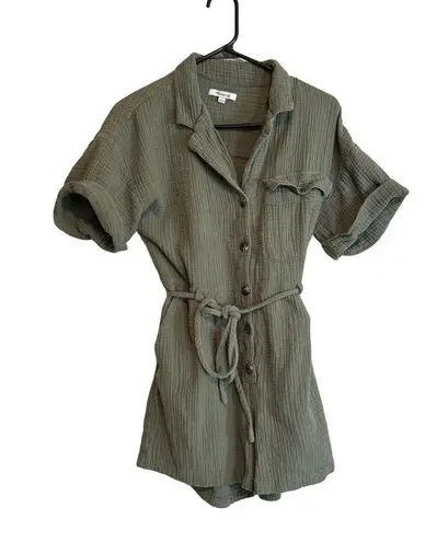 Madewell  Army Green 100% Cotton Button up‎ Romper Shorts Summer Women's Size S