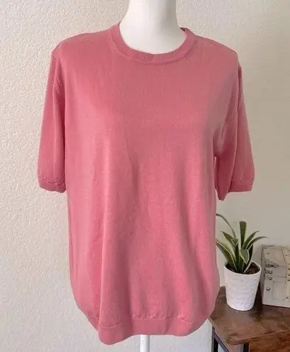 Peter Hahn Wool Short Sleeve Sweater US Large dusty Pink Solid Knit