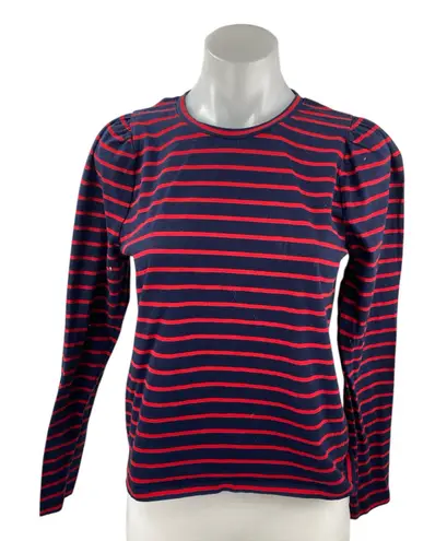 J.Crew Women Navy Blue Red Striped Long Sleeve Crew Neck T Shirt Tee Top Size S