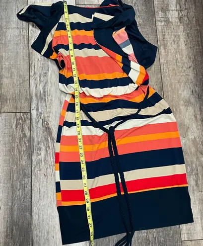 Sangria Navy Blue Orange Cream Striped Loose Fitting Mini Dress Size 4