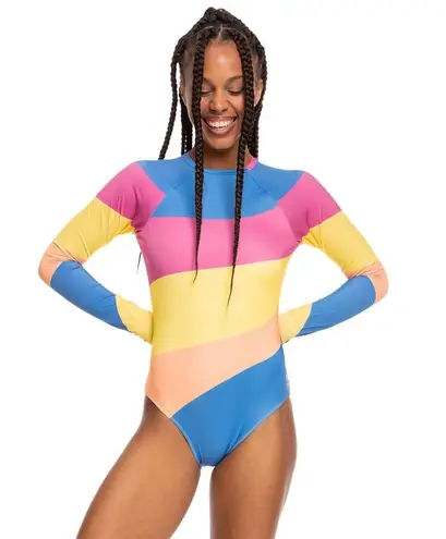 Roxy NWT  Women's Pop Surf Long Sleeve One Piece Rashguard in Regatta Stripe