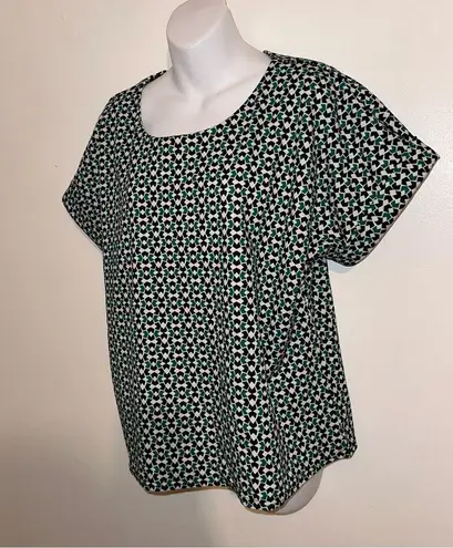 MELLODAY Black, White & Green Geometric Women’s Casual Top Medium
