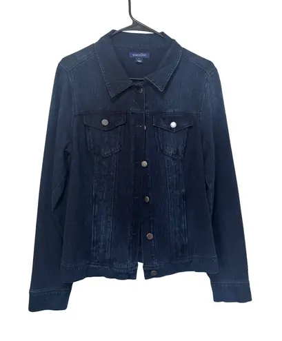 Bandolino Denim Jacket Womens Medium Button Up Dark Wash Classic Jean Coat