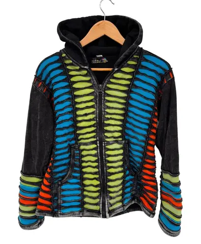 Karmic Chameleon Zipper Sweater Jacket Unisex Medium Black Rasta Fleece Lined Size undefined