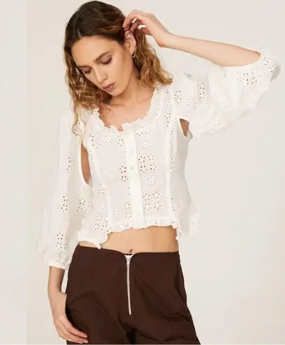 Sandy Liang Palisades White Cotton Eyelet Top Size 6