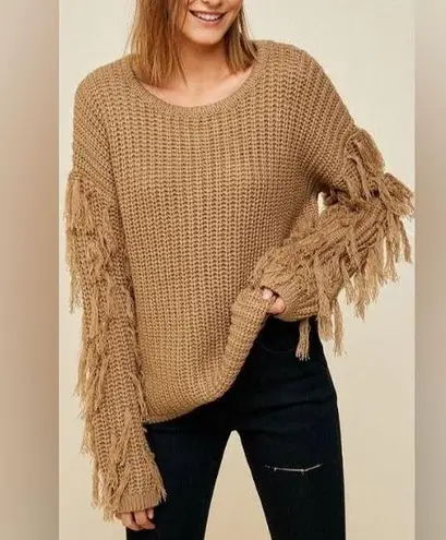 Blu B tan fringe arm sweater nwot Size M