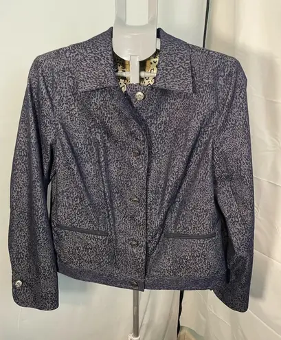 Peck & Peck Weekend Blue Animal Print Blazer Button Front Jacket Womens Sz 12