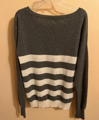 360 Cashmere Gray & White Striped Sweater