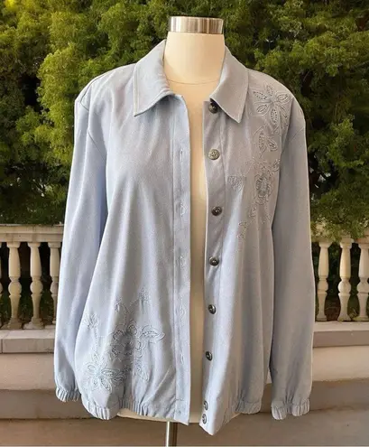 Alfred Dunner Long Sleeve Button Up Embroidered Lightweight Shirt Jacket