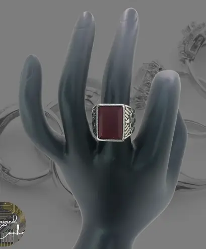 Silver Boho Ring with Red Stone