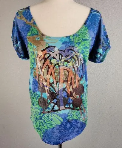 Custo Barcelona Womens Top Medium 3 Multicolor Deer Weeping Willow Floral