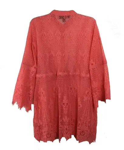 Colleen Lopez lace coral boho bell sleeve coverup Size L