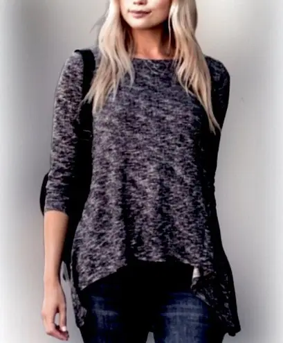 Grey Knit Marled Hacci Sidetail 3/4 Sleeve Size XXL