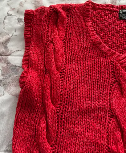 carole little Vintage Red Silk Blend Cable Knit Hand Sweater Vest, size M