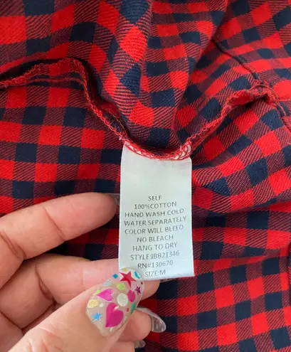 INA Women’s Plaid Bell Sleeves Blouse Crew Neck Sz Medium