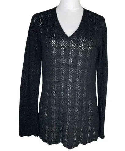 Daisy Fuentes Women's Sheer Cable Knit Bell Sleeve Sweater Romantic Goth Sz XL