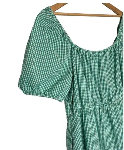 Draper James  RSVP Dress Womens XL Gingham Surplice Bubble Sleeve Peplum Green