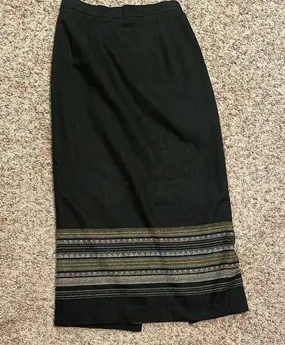 Leslie Fay Olive and Gold Maxi Pencil Skirt with Slit