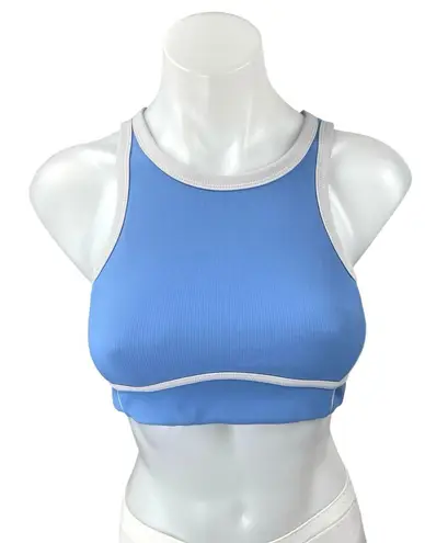 Wilo Women's Blue Sleeveless Racerback Rib Knit Sports Bra Crop Tank Top Size S