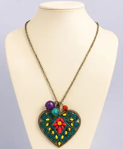 Y2K Vintage Womens Colorful Chunky Heart Silver Chain Lariat Necklace 90s