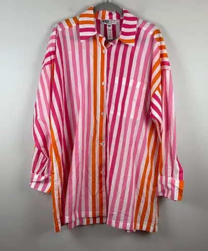 Beach Riot Alexa Shirt Women Large Petite Pink Striped Long Sleeve Cover Up Swim