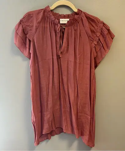 First Love Blouse Ruffle Neck & Cap Sleeve Pink Tie Keyhole Top 3X NWOT