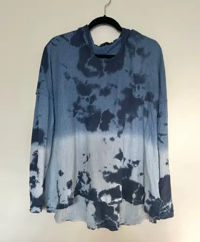 T Party Fashion T Party Navy Blue Tie Dye Waffle Knit Hooded Hoodie Sweater