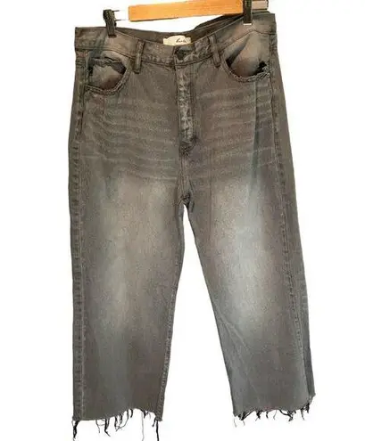 KanCan Gray Wide Leg Cropped Raw Hem Jeans