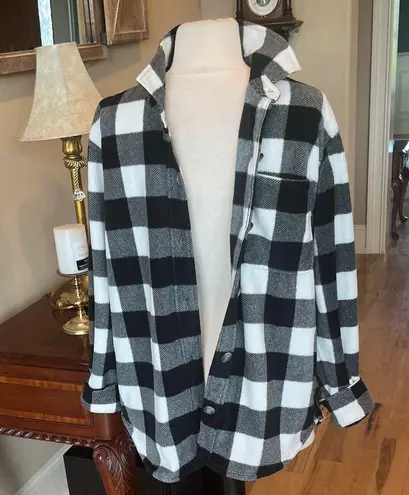 Eddie Bauer  Micro fleece Button Up Shirt Black White Buffalo Check Oversized - Image 4