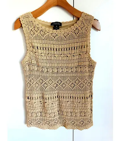 Vintage Boho Crochet Top Size M Neutral Sleeveless Cottage core Y2k Era Size M